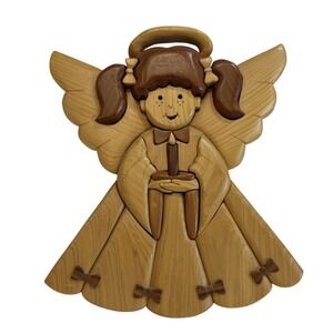 Hand crafted 3D Intarsia Wood Art HOPE ANGEL‎ Sign Wall Plaque 8"